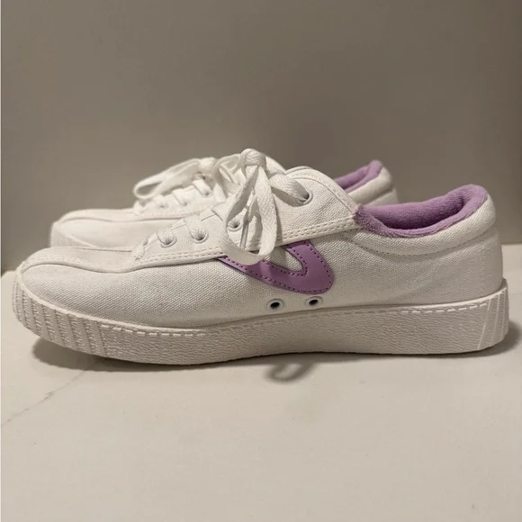 Tretorn Nylite Canvas White and Purple Lace up Sneakers - Picture 8 of 11